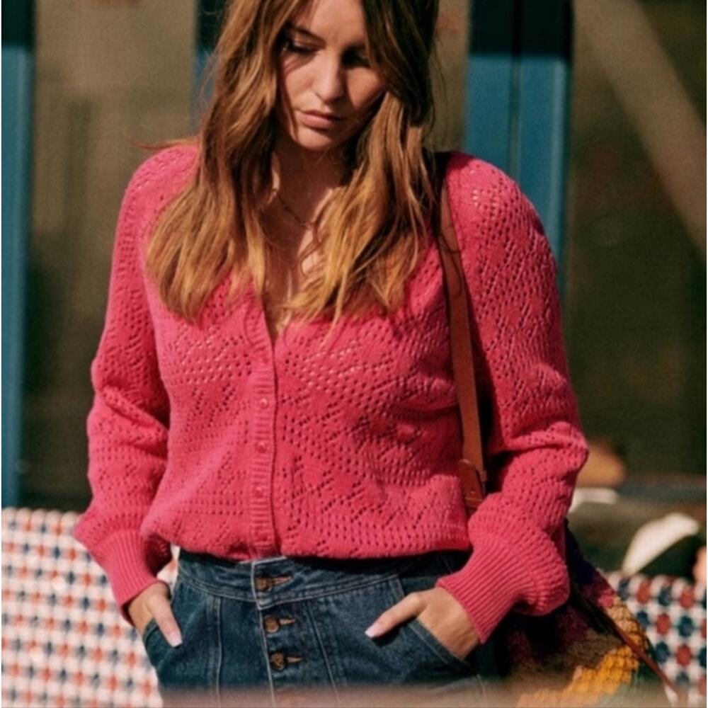Sezane Fuchsia Pink Women's Capucine Knit Organic Cotton Cardigan Size XXS